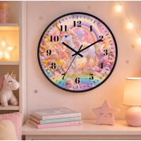 Eenhoorn Wandklok 20 cm – Stille Kinderklok – Regenboog Unicorn Design – Kunststof
